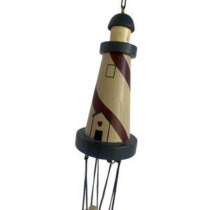 Lighthouse-Themed Wind Chime Brass Tubes & Hand-Painted Nautical Design By NCE